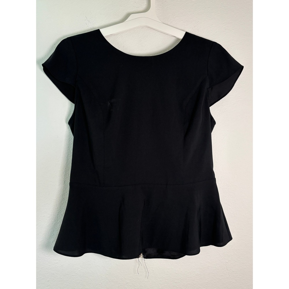 Express Womens Black Peplum Top Cap Sleeve Gold Back Zip Size M
